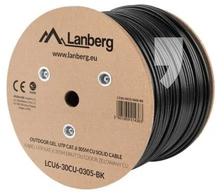 LANBERG Kabel UTP Kat.6 CU 305m drut outdoor żelowany (LCU6-30CU-0305-BK) - Kable miedziane - miniaturka - grafika 4