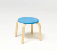 Taborety i hokery - AJ Produkty Stołek drewniany Nemo, 330 mm wys., brzoza, niebieski - miniaturka - grafika 1