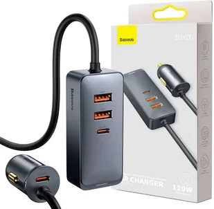 Baseus CCBT-A0G ładowarka Share Together z przedłużaczem 2x USB 2x USB-C 120W szary CCBT-A0G - Ładowarki samochodowe - miniaturka - grafika 2