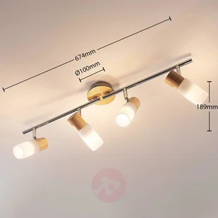 Lampenwelt COM 4-punktowa lampa sufitowa LED Krzysztof, drewno - Lampy sufitowe - miniaturka - grafika 2