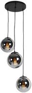 Lampy sufitowe - QAZQA Lampa wisząca art deco czarna okrągła 3-źródła światła przydymione szkło - Pallon - miniaturka - grafika 1