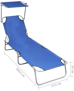 vidaXL Składany leżak z zadaszeniem, niebieski, aluminium - Leżaki ogrodowe - miniaturka - grafika 7