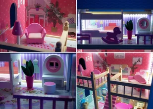 Mamabrum Duży drewniany 3-piętrowy domek dla lalek z tarasem zestawem mebli i oświetleniem LED DOMEK W06A405 - Domki dla lalek - miniaturka - grafika 31