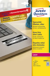 Avery Zweckform Etykiety znamionowe srebrne Zweckform; A4, 8 ark./op., 45,7 x 21,2 mm, poliestrowe L6009-8 - Etykiety do drukarek Avery Zweckform Etykiety znamionowe srebrne Zweckform; A4, 8 ark./op., 45,7 x 21,2 mm, poliestrowe L6009-8 - Etykiety do drukarek - miniaturka - grafika 1