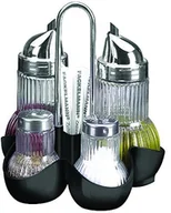 Pojemniki na przyprawy - Fackelmann 46970 octowy i oelausgiesser, solniczka i pieprzniczka, pojemnik na wykałaczki, szkło, srebrny, 55 x 55 x 25 cm, 5 jednostek 46970 - miniaturka - grafika 1