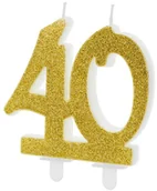 Urodziny dla dorosłych - Party Deco Świeczka na 40-tke ze złotym brokatem - 1 szt. - miniaturka - grafika 1