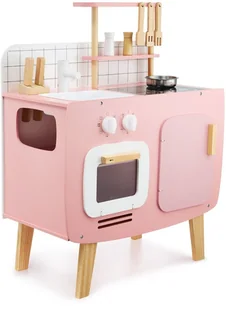 Mamabrum Drewniana kuchnia retro z fartuszkiem i akcesoriami - różowa WOODEN KITCHEN 291 - Zabawki AGD - miniaturka - grafika 2