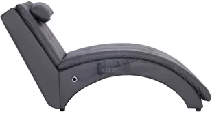 vidaXL Szezlong masujący z poduszką, szary, sztuczna skóra - Szezlongi - miniaturka - grafika 4