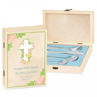Murrano Zestaw Sztućców Dla Dzieci W Drewnianym Etui Nadruk Chrzciny SZT-ANIMALS_DRW-UV-008 - Sztućce dla dzieci - miniaturka - grafika 2