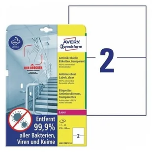 Avery Folia samoprzylepna antydrobnoustrojowa (antybakteryjna) usuwalna 210x148mm ZWECKFORM przezroczysta 10 arkuszy 20 etykiet /L8012REV-10/ ZW741-20 - Folie do drukarek - miniaturka - grafika 2