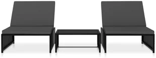 vidaXL Leżaki ze stolikiem, 2 szt., polirattan, czarne - Leżaki ogrodowe - miniaturka - grafika 2