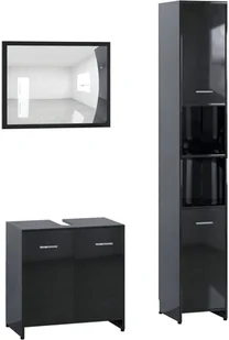 vidaXL vidaXL 3-cz. zestaw mebli łazienkowych, wysoki połysk, czarny, płyta 8720286166246 - Meble łazienkowe - miniaturka - grafika 2