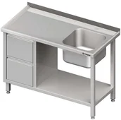 Stoły gastronomiczne - Stalgast Stół ze zlewem jednokomorowym P) z blokiem dwóch szuflad i półką 1800x700x850 mm 980997180 - miniaturka - grafika 1