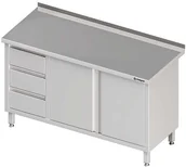 Stoły gastronomiczne - Stalgast Stół przyścienny z blokiem trzech szuflad L) drzwi skrzydłowe 1200x700x850 mm 980447120 - miniaturka - grafika 1