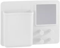 Wieszaki łazienkowe - Wenko Organizer biały silikonowy sprytny koszyczek z lusterkiem i wieszakami B07GS548M8 - miniaturka - grafika 1