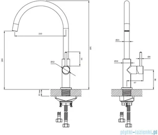 Omnires Y bateria zlewozmywakowa miedź szczotkowana Y1251CPB | - Baterie umywalkowe - miniaturka - grafika 2