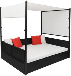 vidaXL Podwójna leżanka z baldachimem, czarny polirattan - Leżaki ogrodowe - miniaturka - grafika 3