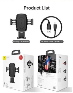 Baseus uchwyt samochodowy grawitacyjny z ładowaniem QI Black WXYL-01 - Uchwyty samochodowe do telefonów - miniaturka - grafika 6