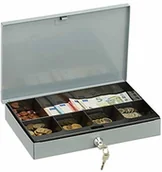 Sejfy i kasy pancerne - Relaxdays zamykana kasetka na pieniądze, płaska kasetka z wkładem na monety, 2 kluczyki, wys. x szer. x gł.: 5 x 30 x 20 cm, szara - miniaturka - grafika 1