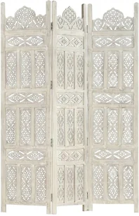 vidaXL vidaXL Rzeźbiony parawan 3-panelowy, biały, 120x165 cm, drewno mango - Parawany - miniaturka - grafika 6