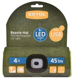 EXTOL Craft Czapka z Latarka LED Uniwersalny Rozmiar USB na Rower Wędrówki Zielona - Odzież robocza - miniaturka - grafika 5