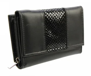 PolskaGalanteria.pl Portfel Damski PolskaGalanteria z Wstawką 13 cm Suwak Skóra Naturalna Czarny KP D38 - Portfele - miniaturka - grafika 2