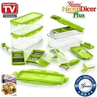 Siekacze tarki i szatkownice - Genius Nicer Dicer Plus - wielofunkcyjna krajalnico-szatkownica | 18 elementów | krojenie| | ścieranie | krojenie w zapałkę | krojenie w spiralę | szatkowanie | krojenie w kostkę | przyrząd do krojeni A33883 - miniaturka - grafika 1