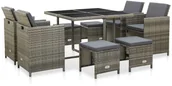 Meble ogrodowe - vidaXL 9-cz. zestaw mebli ogrodowych z poduszkami, rattan PE, szary - miniaturka - grafika 1