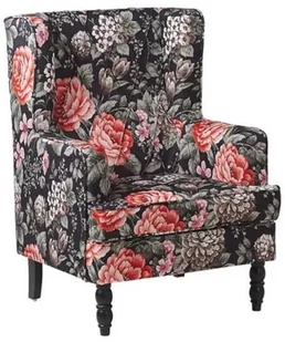 Beliani Fotel z podnóżkiem w kwiaty czarny SANDSET - Fotele - miniaturka - grafika 4