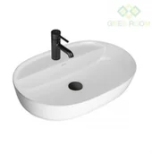 Umywalki - Oltens Hamnes Thin umywalka 62x42 cm nablatowa owalna z powłoką SmartClean biała 41814000 - miniaturka - grafika 1