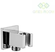 Akcesoria hydrauliczne - Laveo Laveo Kvadrato - przyłącze kątowe z uchwytem na słuchawkę chrom NPQ 060K - miniaturka - grafika 1