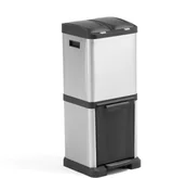 Kosze biurowe - AJ 3-częściowy kosz na odpady przycisk nożny stal nierdzewna 32L 246821 - miniaturka - grafika 1