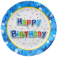 Naczynia i sztućce jednorazowe - GoDan Talerzyki papierowe "Happy Birthday", niebieskie, 18 cm, 6 szt PF-THBN7 - miniaturka - grafika 1