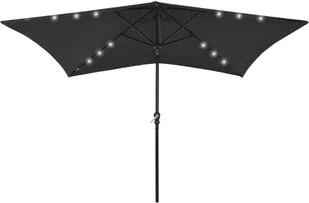 vidaXL Parasol z lampkami LED, na stalowym słupku, czarny, 2x3 m 313792 - Parasole ogrodowe - miniaturka - grafika 2
