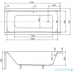 Besco Optima Premium 170x70cm wanna prostokątna z uchwytami i zagłówkiem + obudowa + syfon - Wanny - miniaturka - grafika 2