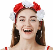 Gadżety dla kibiców - Arpex Opaska z biało-czerwonymi kwiatkami - 1 szt. SP4958 - miniaturka - grafika 1