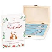 Sztućce dla dzieci - Murrano Zestaw Sztućców Dla Dzieci W Drewnianym Etui Nadruk Króliczki SZT-ANIMALS_DRW-UV-010 - miniaturka - grafika 1