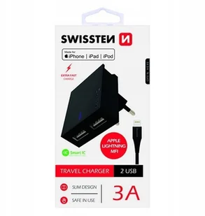 Swissten Karta sieciowa Smart IC CE 2x USB 3 A power czarny + kabel USB do transmisji danych 22046000 Raty 10x0%! Do 24.11.2019 - Ładowarki do telefonów - miniaturka - grafika 4