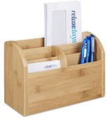 Biurka - Relaxdays Organizer biurkowy z bambusa, których tablica będzie wyglądała świetnie przez wiele lat., półka na listy, 5 kieszenie, naturalny rysunek słojów, HBT 15 x 23 x 10 cm,  10020337 - miniaturka - grafika 1