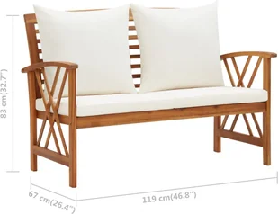 vidaXL Ławka ogrodowa z poduszkami, 119 cm, lite drewno akacjowe - Ławki ogrodowe - miniaturka - grafika 7