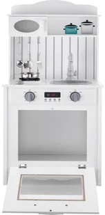 Mamabrum Biała drewniana kuchnia z fartuszkiem, akcesoriami i lampą LED WOODEN KITCHEN 133 - Zabawki AGD - miniaturka - grafika 6