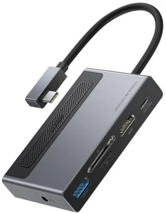Baseus 6w1 wielofunkcyjny HUB z włącznikiem USB Typ C - USB Typ C Power Delivery 100 W / HDMI 4K 60 Hz / czytnik kart SD i microSD / USB 3.2 Gen 1 / 3,5 mm mini jack szary (CAHUB-DA0G) CAHUB-DA0G - Huby USB - miniaturka - grafika 2