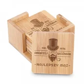 Pozostałe akcesoria barmańskie - Murrano Podkładki bambusowe pod piwo kawę zestaw x6 grawer dla męża PDK-BMB-033 - miniaturka - grafika 1