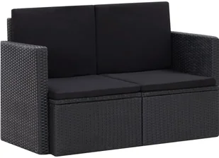 vidaXL 2 osobowa sofa ogrodowa z poduszkami czarna polirattan 45784 45784 - Sofy ogrodowe - miniaturka - grafika 2