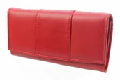 Portfele - PolskaGalanteria.pl Portfel Damski PolskaGalanteria Długi Suwak Skóra Naturalna Czerwony Klapka z Wstawką Wzór VII KP D402 - miniaturka - grafika 1