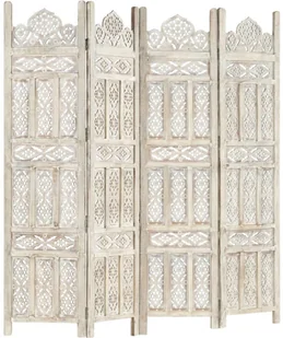 vidaXL vidaXL Parawan 4-panelowy, rzeźbiony, biały, 160x165 cm, drewno mango - Parawany - miniaturka - grafika 5
