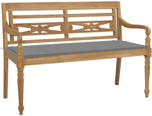 vidaXL Ławka Batavia z szarą poduszką 120 cm lite drewno tekowe 3062155 - Ławki ogrodowe - miniaturka - grafika 2